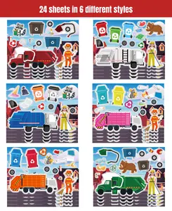 Garbage Truck Sticker Sheets - 24 PCS Mix-and-Match Play Set for Kids - Trash Bash Party Favors - Make Your Own Garbage Truck - 6 Variations - Vehicle Sticker Activity Craft Kit