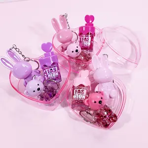 Valentine's Day Heart Lip Gloss Gift Set, 3pcs Mini Cream Bottle, Color Changing Lip Honey, Transparent Bear Mirror Oil, Cute Bunny Matte Lipstick