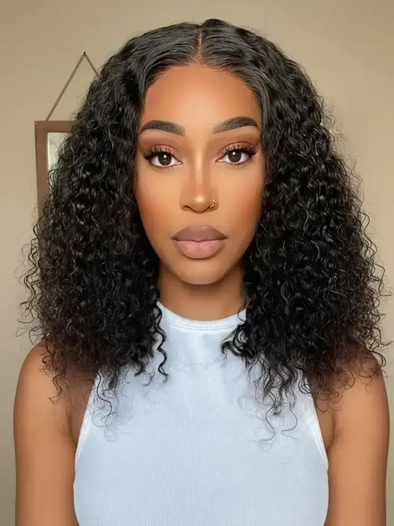 Deep Wave Bob Wigs Natural Color 220% Density 13x4 Lace Front Human Hair Wigs Brazilian Lace Closure Frontal Short Bob Wig Short Curly Brazilian Hair Wig Real Human Hair Deep Wavy Wigs
