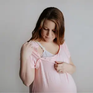 Plus Size Three Little Tots Pale Pink Mommy Labor and Delivery Nursing Hospital Gown - Stretchy, Breathable, and Ultra-Soft