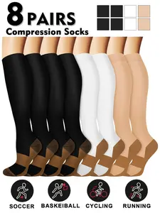 Compression Socks for Men & Women, 20-30mmhg Knee High Design, Running Performance Recovery, 8 Pairs for Circulation Support