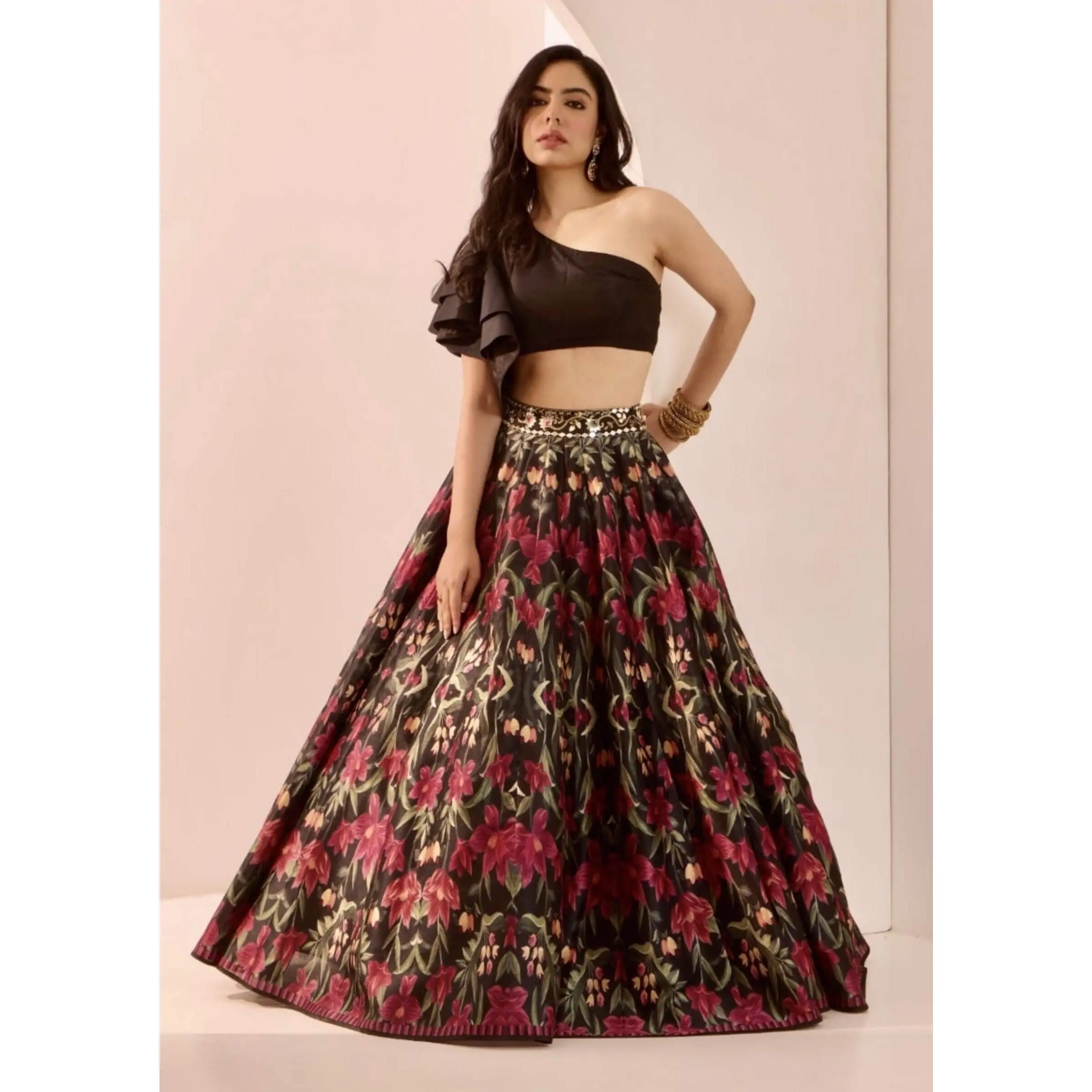 Kayaa black floral lehenga and blouse