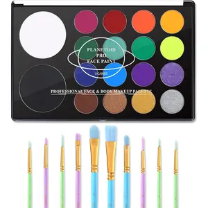 UCANBE Face Paint Kit + 10pcs Paint Brush Water Activated Body Paint SFX Makeup Palette for Cosplay Halloween Black White Face Painting Kits for Adults Matte Neon Special Effects Makeup Kit
