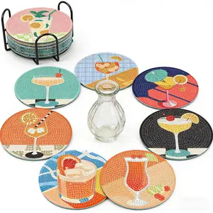 8PCS Diamond Art Coasters Set 5D Retro Cocktail Theme With Holder For Beginner Crafters Gift