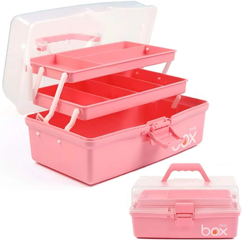 12in Three-Layer Multipurpose Storage Box Organizer Folding Tool Box/Art & Crafts Case/Sewing Supplies Organizer/Family  organizer/ Storage with 2 Trays ()