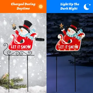 2pcs Solar LED Light Metal Christmas Decoration Stakes, Santa Sleigh, Snowman Sleigh, Outdoor Christmas Decorations with LED Lights (2 Modes) for Porch, Lawn, and Garden