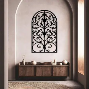 Exquisite Metal Window Frame and Arch Wall Decor: Blending Rustic and Baroque Styles To Infuse Your Living Room with Gothic and Cathedral - Like Aesthetics. These Wall Sculptures Are Sure To Transform Your Space.Wall Sculptures