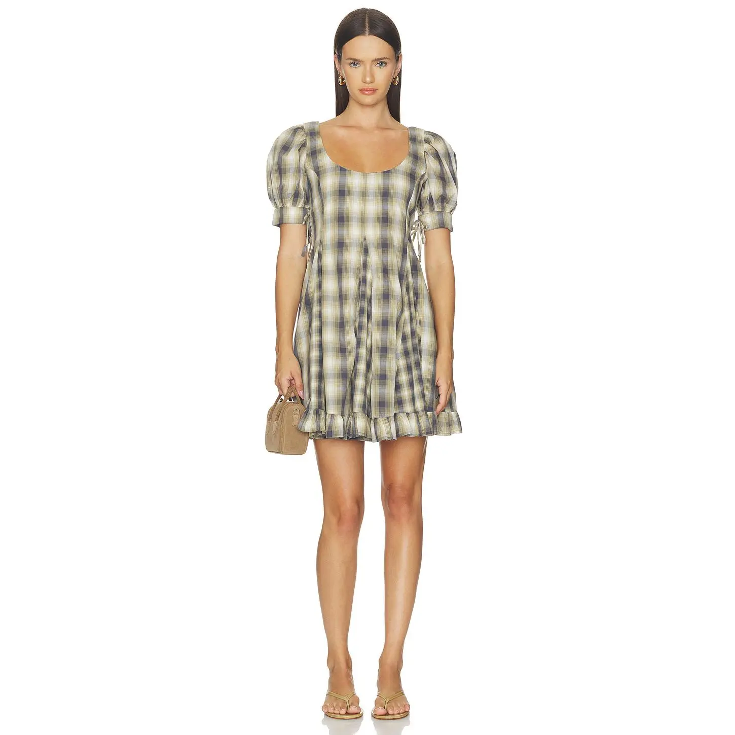 Damson Madder Sabina Mini Godet Dress in Cardamom Mix	Check