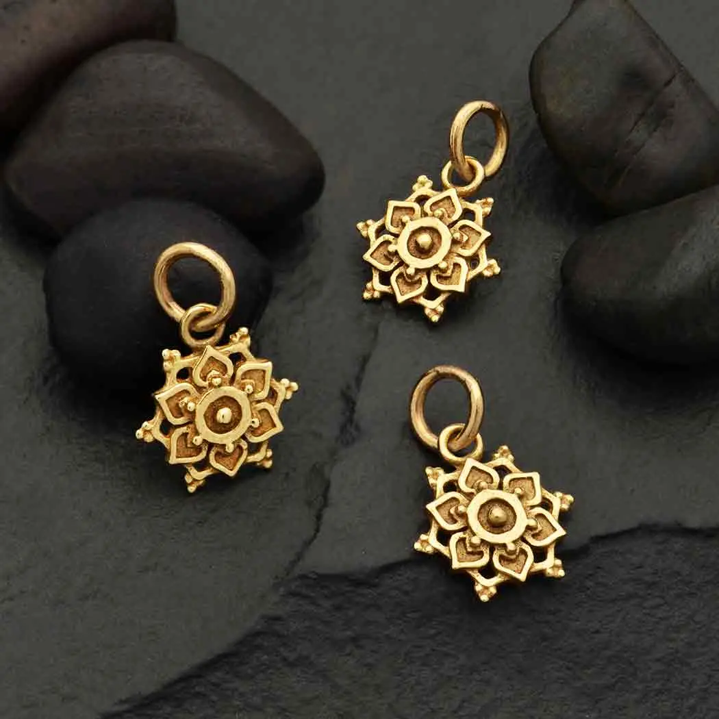 Bronze Lotus Mandala Charm with Granulation 15x10mm - 1pc