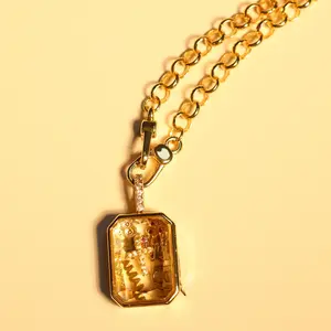 GIVE-Memory-Keeper  Rose  Chain Transparent Pendant 17.7 Inch Gift for Your Beloved Elegant Design Versatile Wear jewelry      Super Gold Plated Miami Cuban Link Necklace