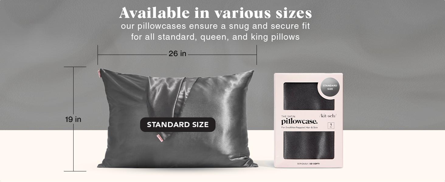 Kitsch Satin Pillowcase with Zipper for Hair & Skin, Softer Than Silk, Queen Pillow Cases, Wrinkle-Free Pillow Covers, Standard Size 19"x26", Charcoal Grey