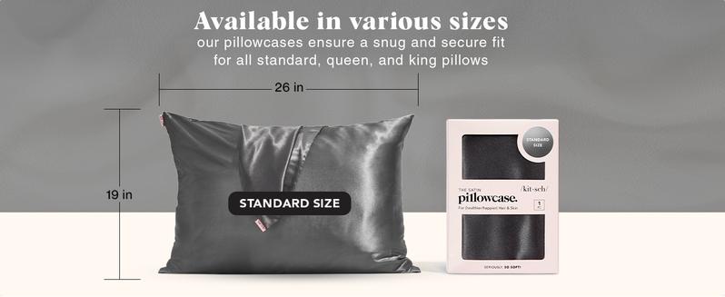 Kitsch Satin Pillowcase with Zipper for Hair & Skin, Softer Than Silk, Queen Pillow Cases, Wrinkle-Free Pillow Covers, Standard Size 19"x26", Charcoal Grey