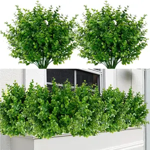 Artificial Flowers for Outdoors 10 Bundles, UV Resistant Boxwood Shrubs, Artificial Eucalyptus Fake Plants, Faux Plastic Greenery Ornaments