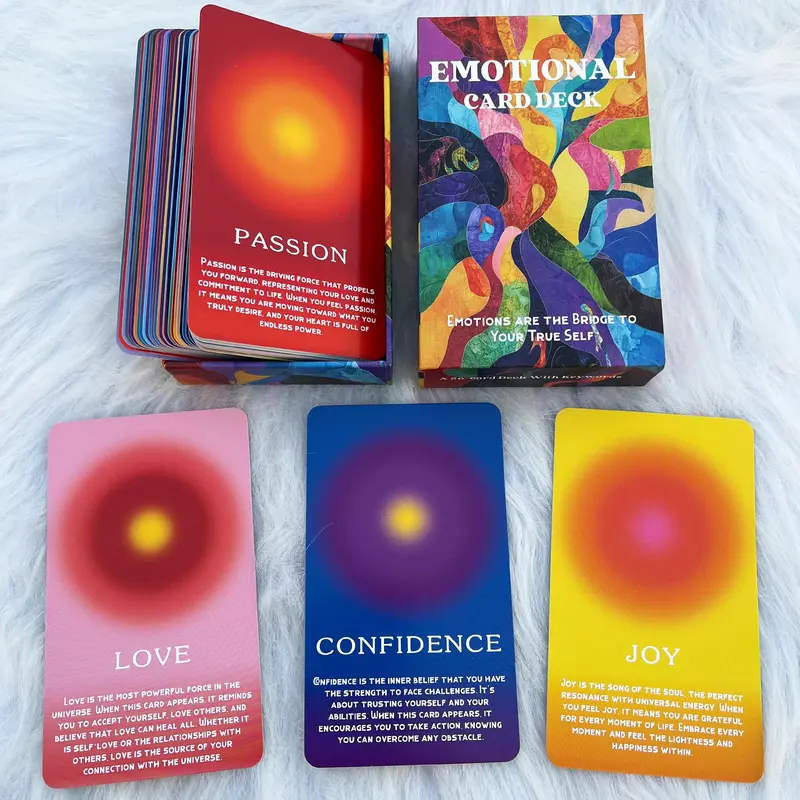 1 Box 56 Emotion Healing Oracle Cards, 56 Oracle Cards for Beginners, Mindfulness, and Spiritual Growth, Affirmation and Reflection Deck, Tarot Card Decks, Card Games For Teens