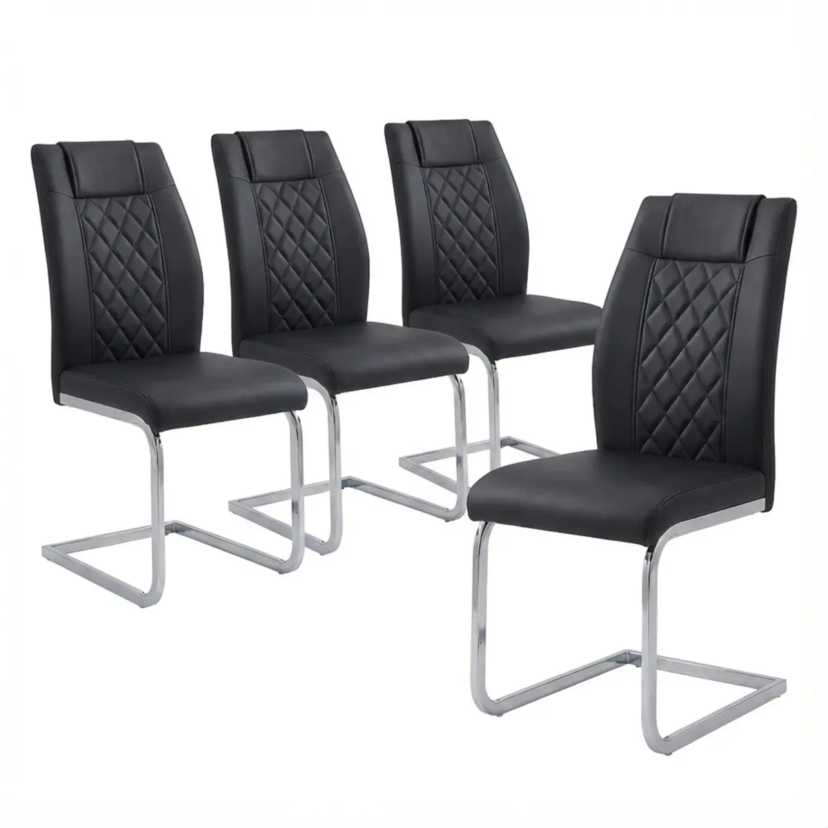 Dining Chairs Set of 4, High-Back PU Leather Modern Kitchen Chairs with Silver Legs for Home Furniture Dining & Kitchen Room (Black )