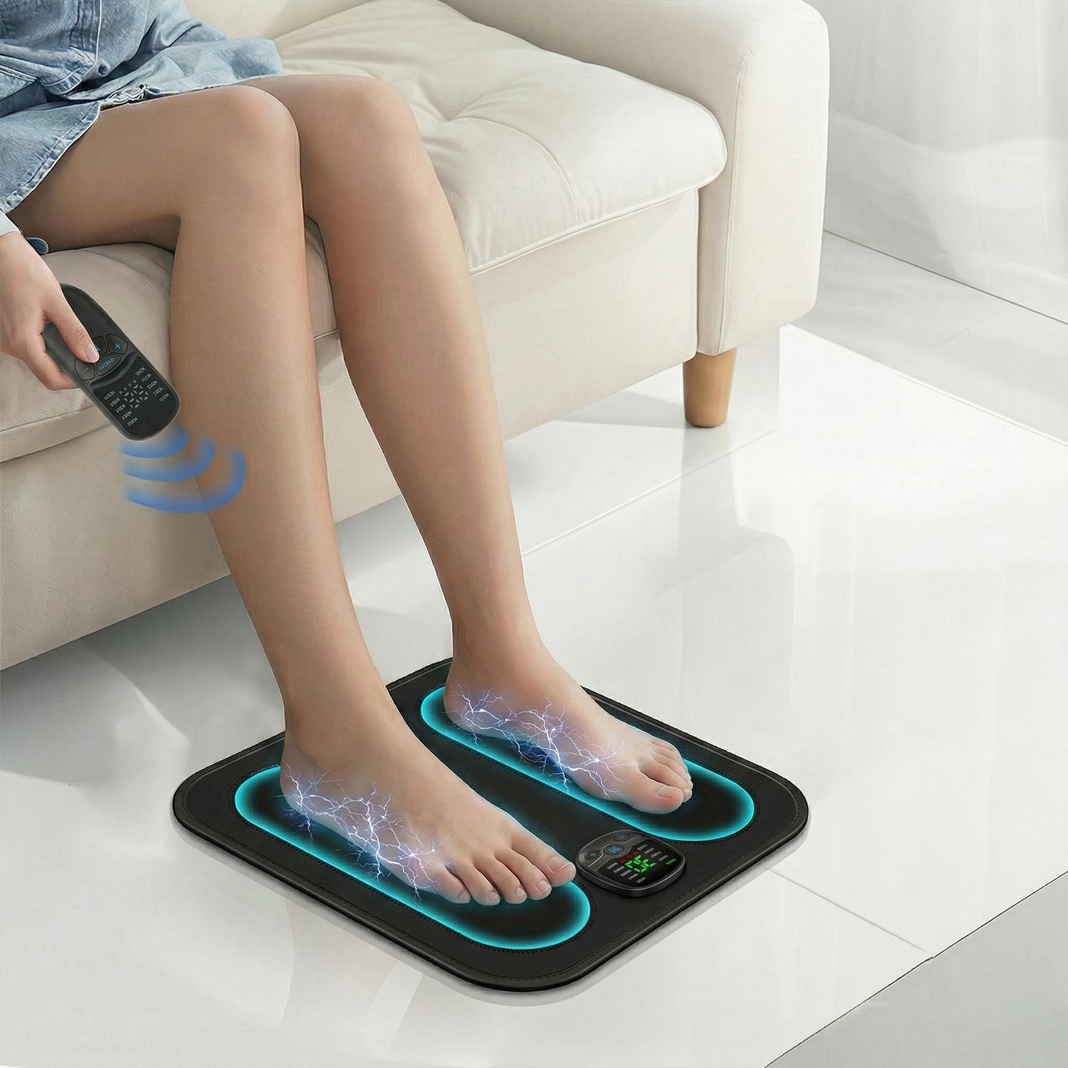 EMS Foot Massager Mat, Rechargeable Foot Stimulator with Remote Control, 10 Modes 30 Intensities Electric Foot Massager Pad, Portable Feet Massage Machine for Home Office Use