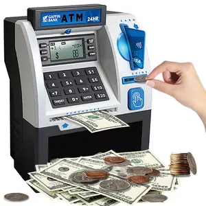 ATM Cash Machine In and Out Intelligent Card Swiping Coin Counting Large Safe Password Piggy Bank Boxes Ornaments Set Decor Box Black