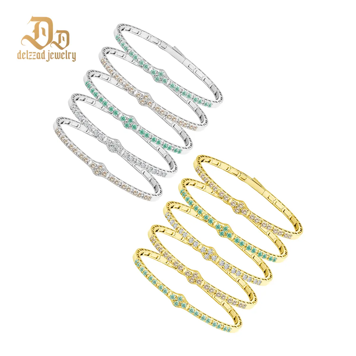 Delzzad 2.8ct The Crest of Love Bangle Verdant Wave Bracelet VVS Synthetic Moissanite Bracelet Bangle Copper for Women Men Perfect Birthday Wedding Engagement Anniversary Gift