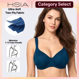 HSIA Joan Comfortzone Unlined Plus Size Full Coverage Underwire Support Minimizer Bra Reduces 1 to 1.5 Cups Wider Cushioned Straps U Shaped Smoothing Back Soft Naked Feel T Shirt Bra for Big Bust Women Daily Wear Shaping Lingerie