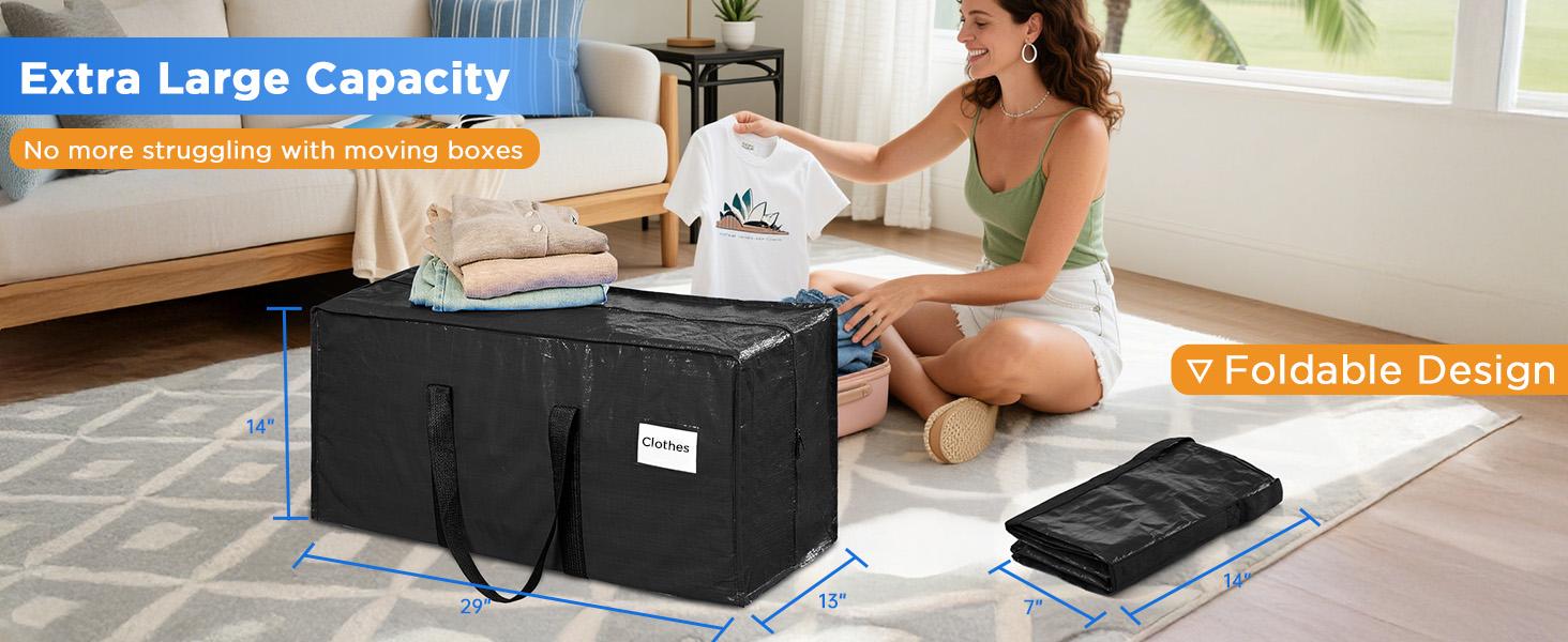 6 Pack Extra Heavy Duty Large Moving Bags with Strong Zipper & Comfortable Handles, Sturdy & Durable Clothes Storage Bags Totes Bins, Packing Moving Boxes for College Supplies, Black 6 Pack Extra Heavy Duty Large Moving Bags with Strong Zipper & Comfortable Handles, Sturdy & Durable Clothes Storage Bags Totes Bins, Packing Moving Boxes for College Supplies, Black