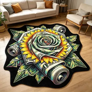 Vintage Sunflower Rose Pattern Rug, Retro Style Hand Washable Carpet, Ideal for Living Room Bedroom, Unique Home Decor Mat