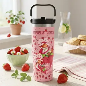 Personalized Strawberry Shortcake 30oz Portable Car Cup, Strawberry Girl Stain Steel Water Bottle, Leakproof Insulated Tumbler, Leak Proof Lid, Keeps Hot 12 Hours Cold 24 Hours, Large Capacity Thermal Mug For Hot Cold Drinks, Gift for Herr