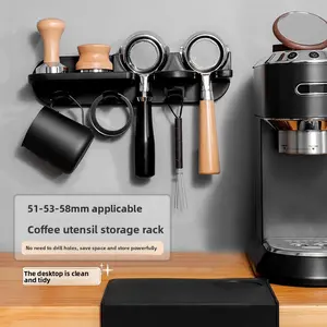 Coffee machine accessories storage, no-drill wall rack for organizing coffee machine handles, coffee distributors, and tamping hammers, multifunctional for bar counters