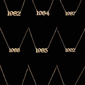 1 pc Fashion Style Gold Titanium Steel Year Digital Time Pendant Necklace for Men's Daily Wear