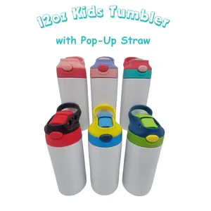 Kids Tumbler 12oz with Pop-Up Straw Reusable Portable Washable Drinkware Bottle Cup for Children Flip-Top Straw Lid Easy Drink