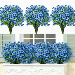 10 Bundles UV Resistant Artificial Flowers for Outdoors - Fake Silk Plants No Fading & Easy Care for Garden Porch Window Box Decor (Bule)