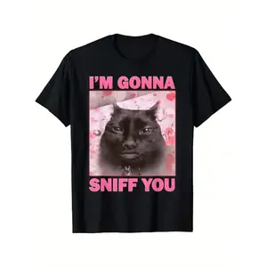 Cotton I'M Gonna Sniff You Funny Brainrot Cat Graphic T-Shirt,  180Gsm Soft & Breathable Regular Fit Casual Round Neck Tee For Men & Women, Summer Comfortable Unisex Gift  Funny Cat T Shirt, Comfortable Clothing |         Playf T-Shirt For Men and Women
