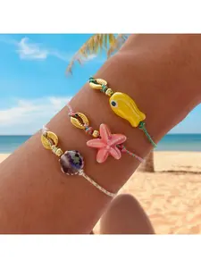Boho Style Braided Bracelet, Cute Starfish & Fish Design, Perfect Gift for Couples & Friends, Ideal for Daily Wear & Beach Trips