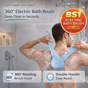 Electric Shower Scrubber with Dual Handles, Waterproof 360° Rotating Body Brush, Rechargeable Full Body Bath Brush with 4 Replaceable Heads for Daily Cleansing Exfoliating Mesh Sponge Exfoliating Net Loofah