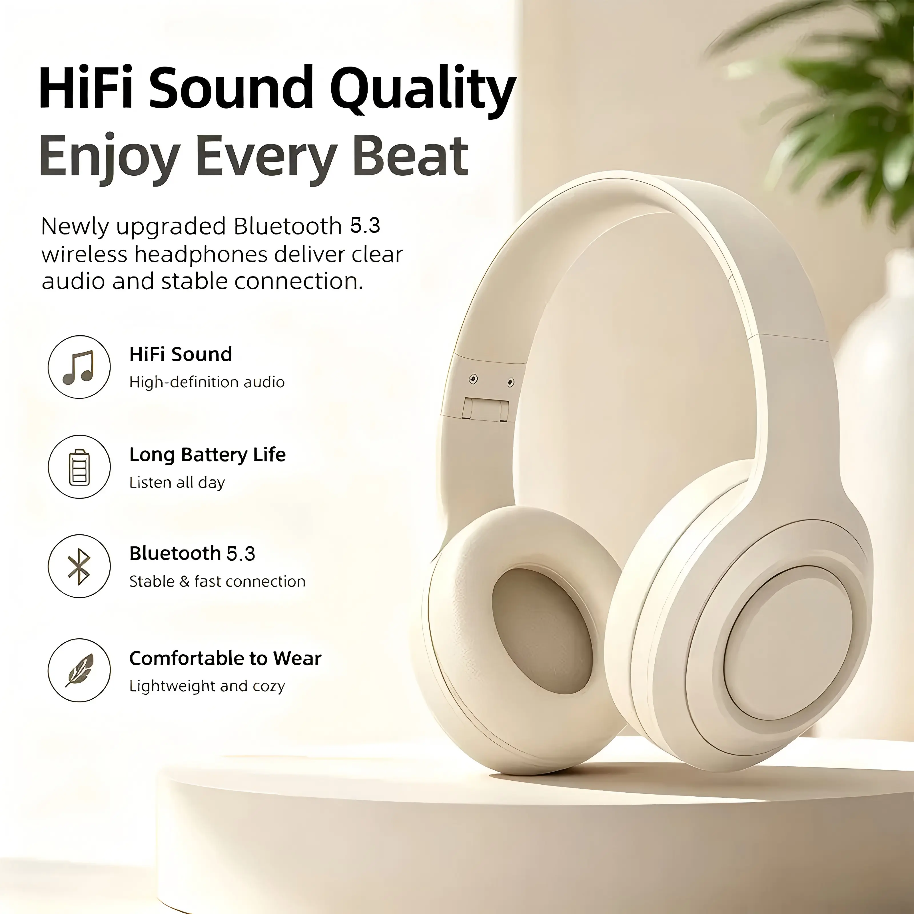 Black Over-Ear Wireless Headphones - Bluetooth, Active Noise Cancellation, Deep Bass Hi-Fi Stereo, 40H Playtime, Foldable Lightweight Headset with Mic, Multi-Device Wearable Tech Phone Accessory for iOS/Android