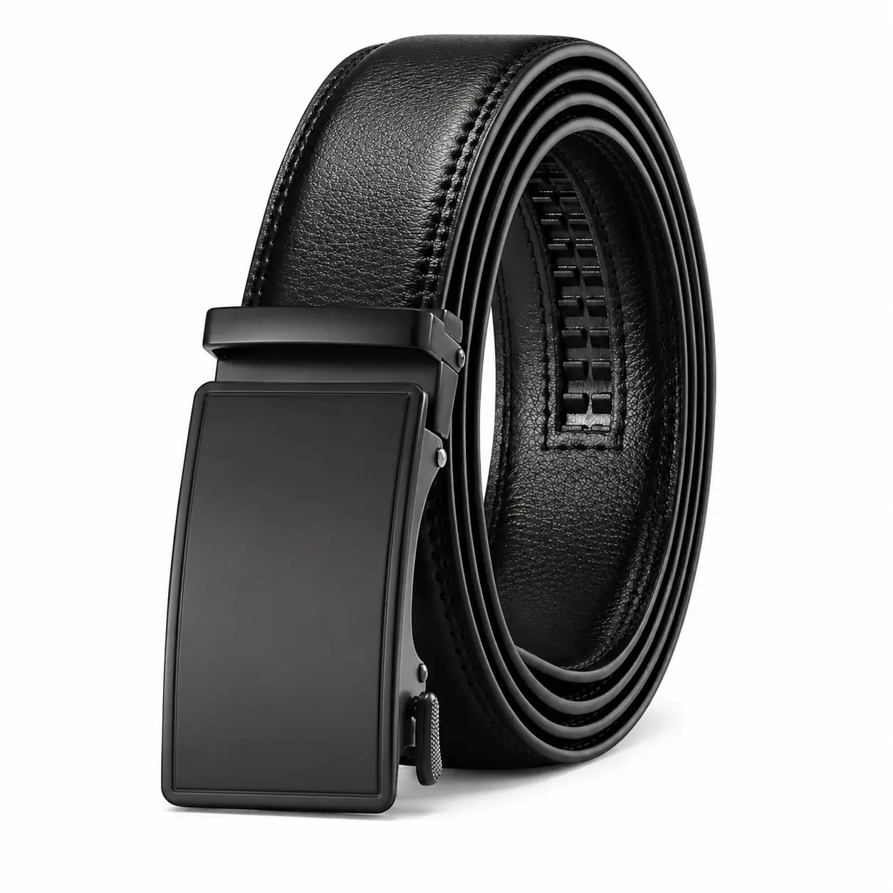 Mens Belt Leather Ratchet Belt for Men Dress and Casual with Adjustable Black Buckle Trim to Fit