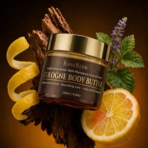 Roseblem Men Fragrance Body Butter – Luxury Second Date Scented Body Butter For Men Long-Lasting Masculine Scent & Shea Butter Hydration – Fresh Woody Fragrance with Bergamot, Amberwood & Musk – Daily Moisturizing Cream – 4.06oz