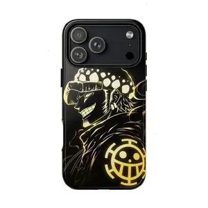 Anime One Piece Trafalgar Law Neon Glow Art Manga Character Aesthetic Shockproof Tough Phone Case Drop Protection Heavy Duty Cover for iPhone 11 12 13 14 15 16 17 Pro Max Plus