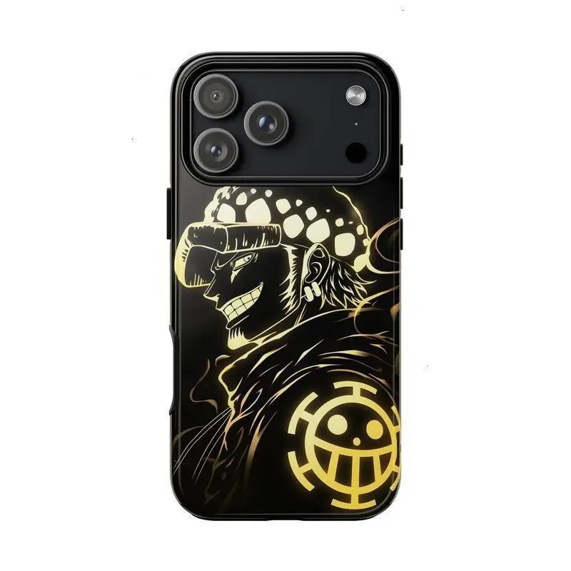 Anime One Piece Trafalgar Law Neon Glow Art Manga Character Aesthetic Shockproof Tough Phone Case Drop Protection Heavy Duty Cover for iPhone 11 12 13 14 15 16 17 Pro Max Plus