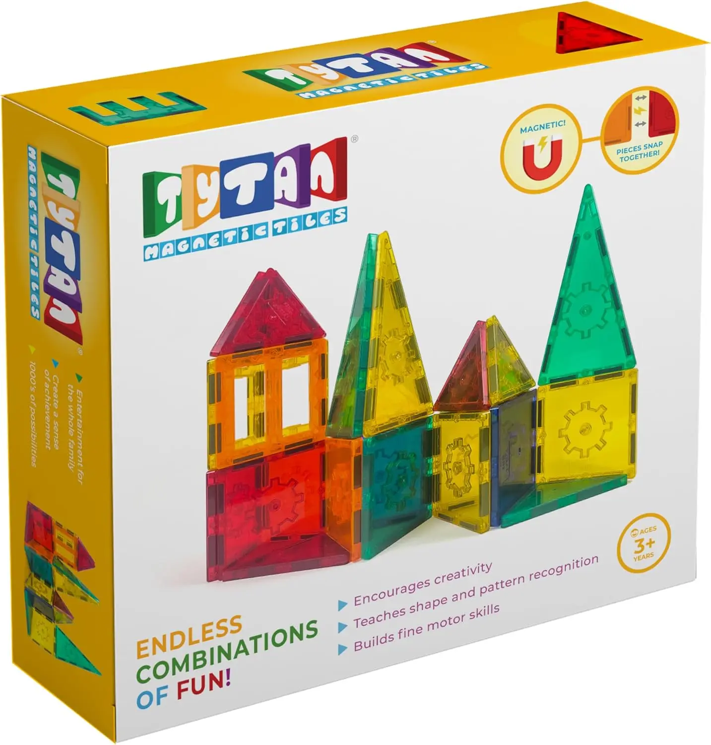 Tytan Magnetic Tiles Starter Set, 25-Piece Educational STEAM Toy with Learning Workbook for Kids