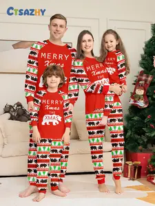 Christmas Family Pajamas Set, Polar Bear Theme, Christmas Tree Print, Soft Stretch Fabric, Fall & Winter Wear, Unisex