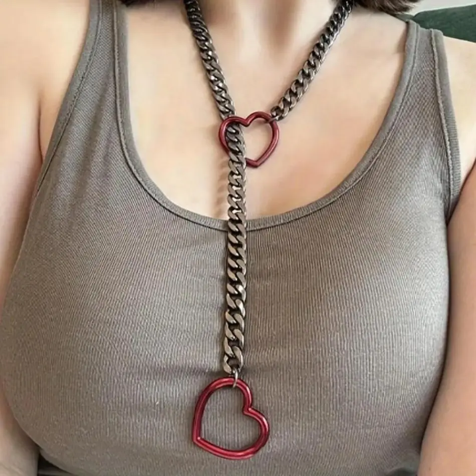 2026 New Adjustable Stainless Steel Cuban Chain Pendant - Unisex Punk-Style Heart-Shaped Bag Hanger, with Heart O-Ring, for Daily Use, Party - Ideal for TikTokShop Black Friday, Christmas, Heart Shaped Pendant