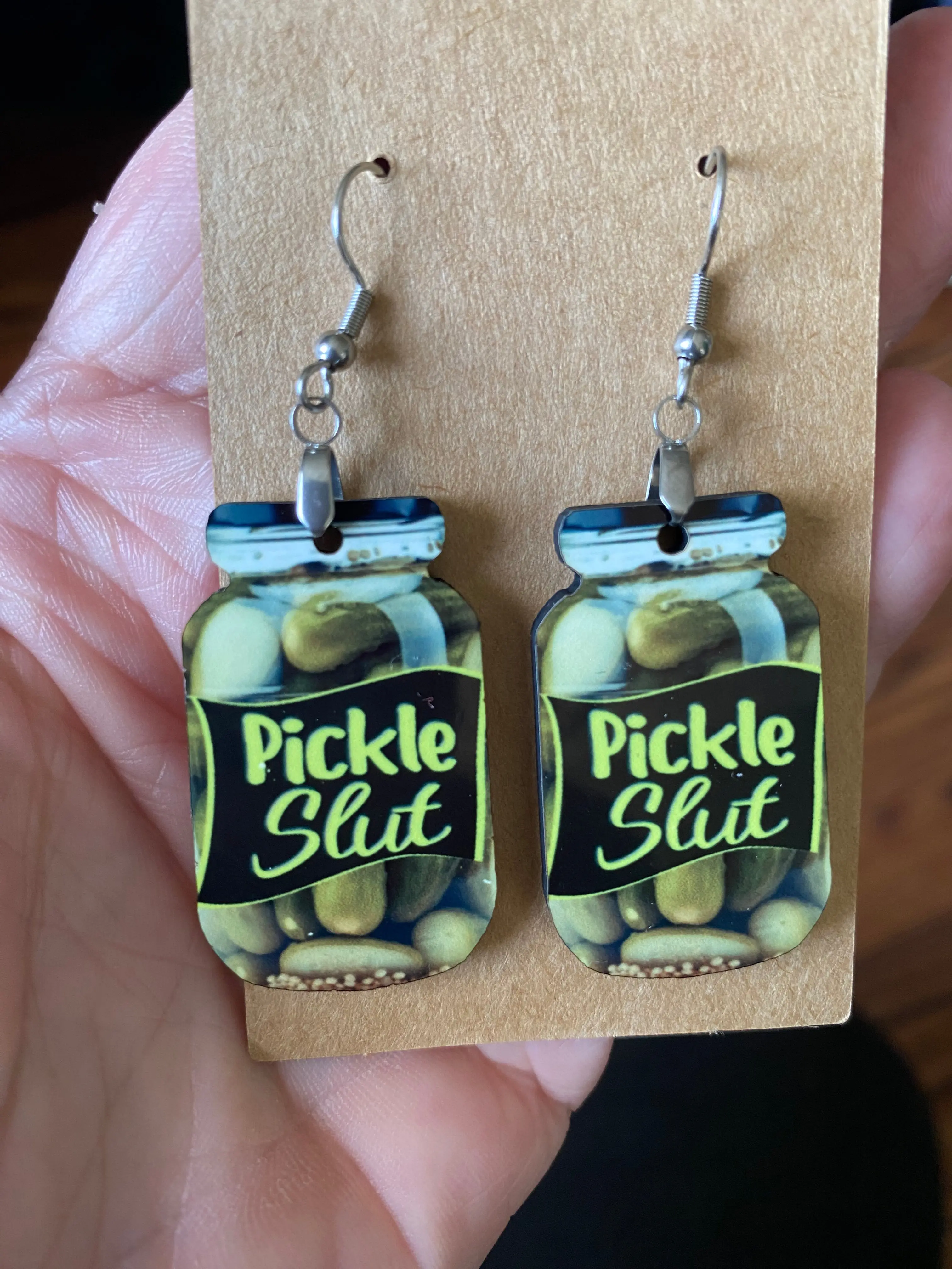 Pickle Slut Earrings - Double-Sided Print Glass Jar Design, Food Fashion Style, Easy to Wear, Perfect Gift for Pickle Lovers