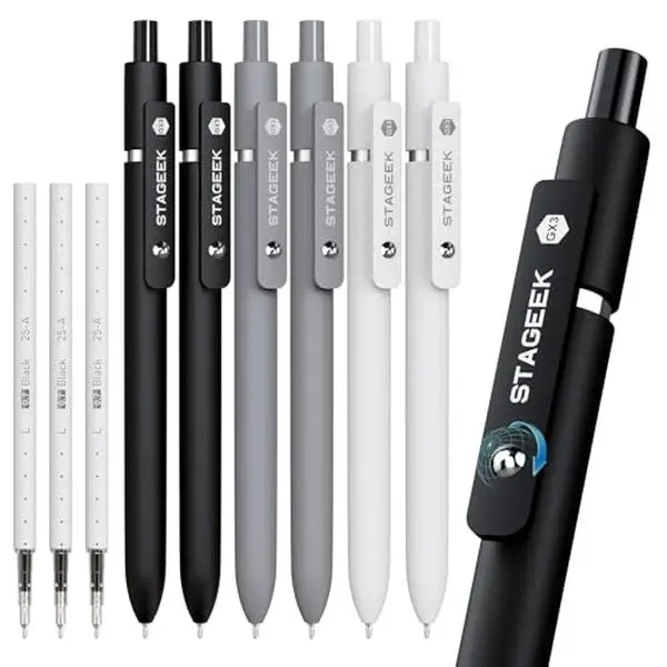 STAGEEK GX3 Black Gel Pens,6Pcs Quick Dry Smooth Writing Pen with 3 Refills