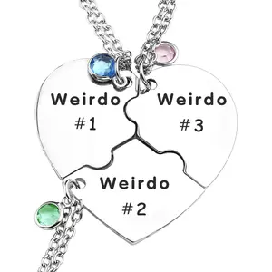 Weirdo Necklace Heart Bff for 3  Friend Sister Friendship