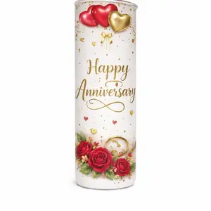 Happy Anniversary Cup for Your Loved One with Red Roses and Gold Hearts Design