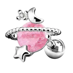 OUFER BODY JEWELRY 16G Planet-Shape Helix Stud Barbell - Pink Gemstone Star Elegant Girly Cute Body Jewelry, Silver-Rose Gold Fashion Accessory for Helix Piercings & Daily Wear, Elegant Jewelry