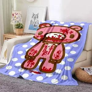 Cartoon Gloomy Bear Printed Flannel Blanket Premium Flannel Material Soft Warm Cozy Lightweight Throw for Bedroom Living Room Sofa Mother's Day Valentine's Day Birthday Christmas Gift
