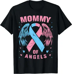 100% cotton Unisex Mommy of Angels Pregnancy Miscarriage Loss Pink Blue T-Shirt