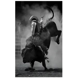 Bull riding art print, rider in competitive sports, frameless vintage poster for living room and bedroom - 1 count, 12x18 inches