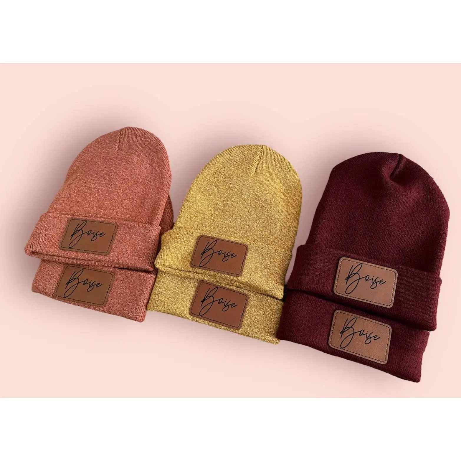 Personalized Vegan Leather Patch Beanie